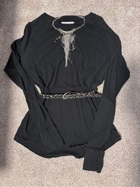 We The Free Black Long-Sleeve Crewneck Tunic Top